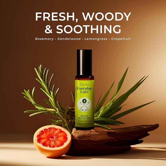 Gya Labs Brain Booster Essential Oil Roll On - 0.34 Fl Oz - Travel Size Roller for Camping, Skin, Aromatherapy Relief, Convenience