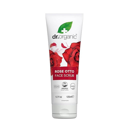 Dr. Organic Rose Otto Face Scrub | Deep Exfoliation, Aids in Healthy Aging, Promotes Radiant Glowy Skin, Vegan, Certified Organic, Natural, 125 mL / 4.2 fl oz