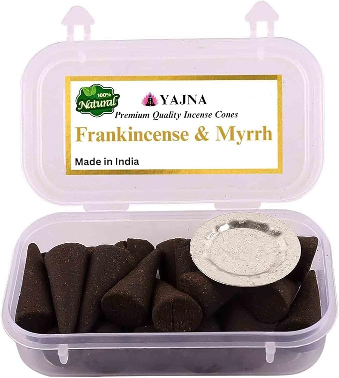 Yajna Frankincense-and-Myrrh 100%-Natural-Incense-Cones Handmade-Hand-Dipped Organic-Chemicals-Free for-Purification-Relaxation-Positivity-Yoga-Meditation The-Best-scents (20 Count)