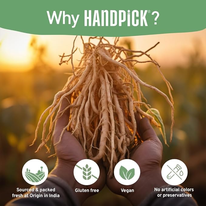 HANDPICK, Ashwagandha Root Tea (100 tea Bags) - Herbal Supplement - For Health & Wellbeing | Caffeine Free, Gluten Free | Packed in Ecofriendly Tea Bags