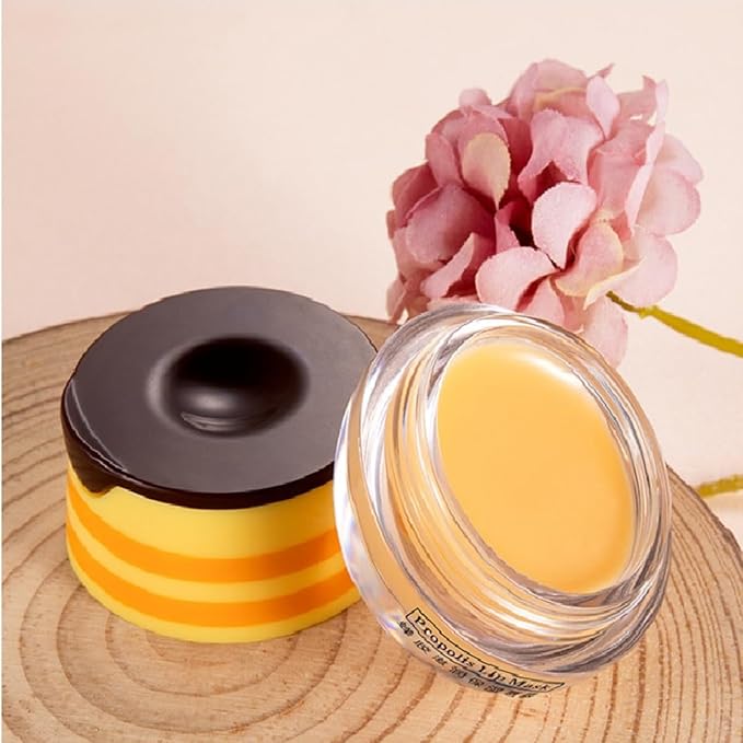 4 PCS Bee Lip Balm Honey Pot,Honey Lip Mask,Honey Propolis Lip Mask Moisturizing Moisture Nourishing Dry & Chapped Lips,Lip Care and Reduces Lip Lines,Lip Exfoliating (Honey)