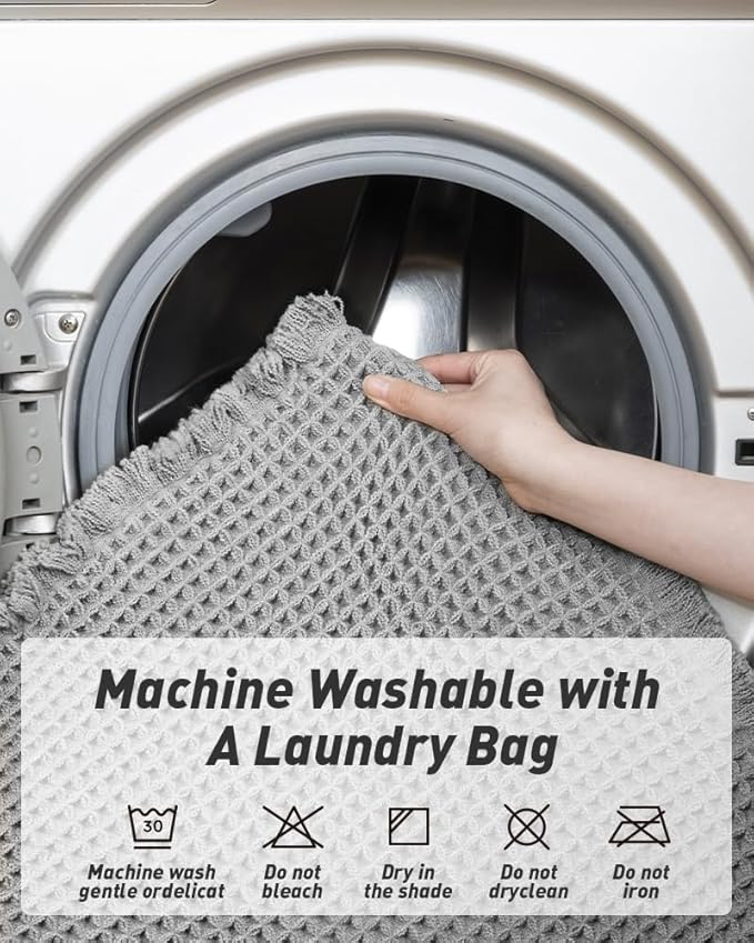 AMOAMI Upgraded Waffle Runner Rug Super Absorbent Non Slip Bath Mats for Bathroom Machine Washable Bathroom Runner Rug with Tassels, Ideal for Hallway Bedroom Laundry Room, Light Grey, 17" x 72"