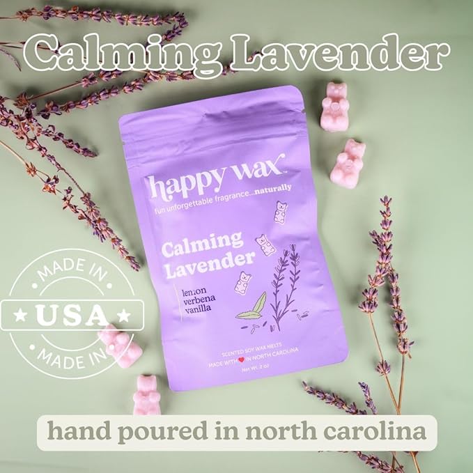 Happy Wax Calming Lavender Scented Bear Wax Melts - Natural Strong Floral Infused with Essential Oils - Non Toxic and Pet Safe - (8 oz Pouch)