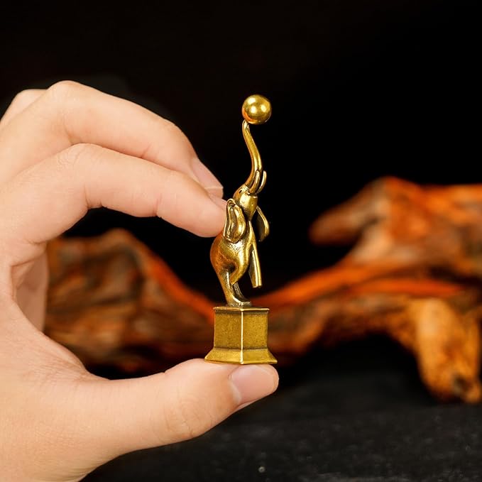 100% Solid Brass Elephant Sculpture - Ball Balancer Desk Toy, Handcrafted Vintage Home Décor, Playful Elephant Balancing Act Figurine, Unique Office & Bookshelf Collectible Art for Animal Lovers