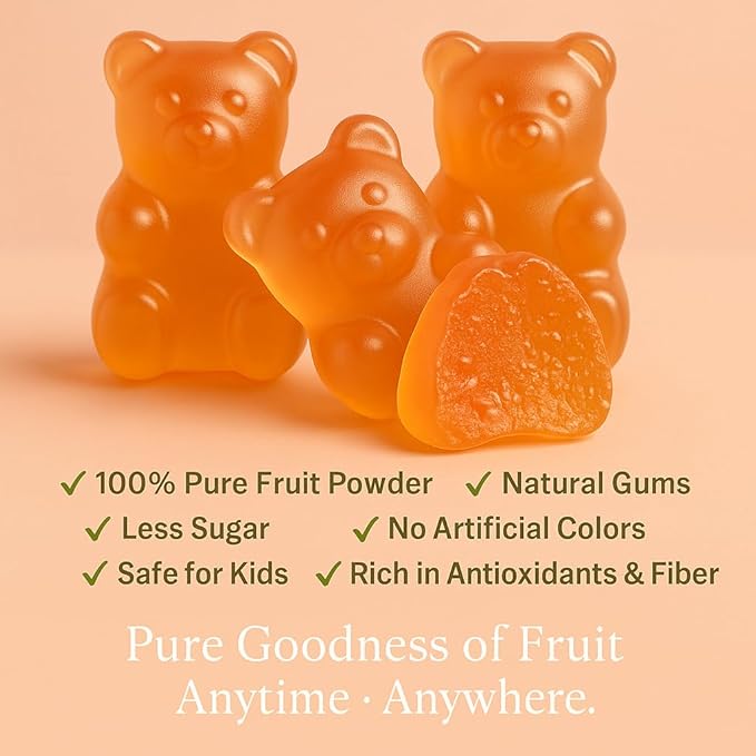 Confect Peachy Sour Swirl Fruit Gummies – Vegan Candy – 6 Packs x 1.76 oz – Gluten-Free, No Corn Syrup, Teddy Bear Shape