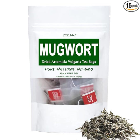 LYCKLIGA - Mugwort Tea bags, Mugwort leaves Herbal Tea, Artemisia Vulgaris Tea (15 Tea Bags)