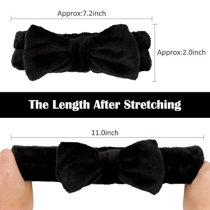 Casoty 8 Pcs Black Hairband, Soft Coral Fleece Skincare Headbands for Women Makeup, Hair Band for Washing Face, Makeup Headband for Face Washing Shower Skin Care Yoga, Bow Headbands for Adults