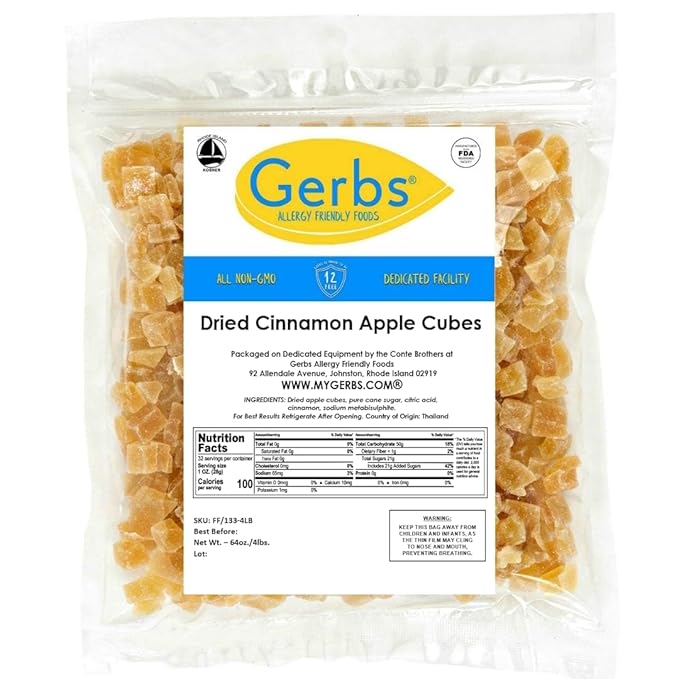 Gerbs Dried Cinnamon Sugar Apple Cubes 4 lbs. | Unsulfured, No Additives, Resealable Bag | Naturally Sweet & Spiced | Top 14 Allergen-Free
