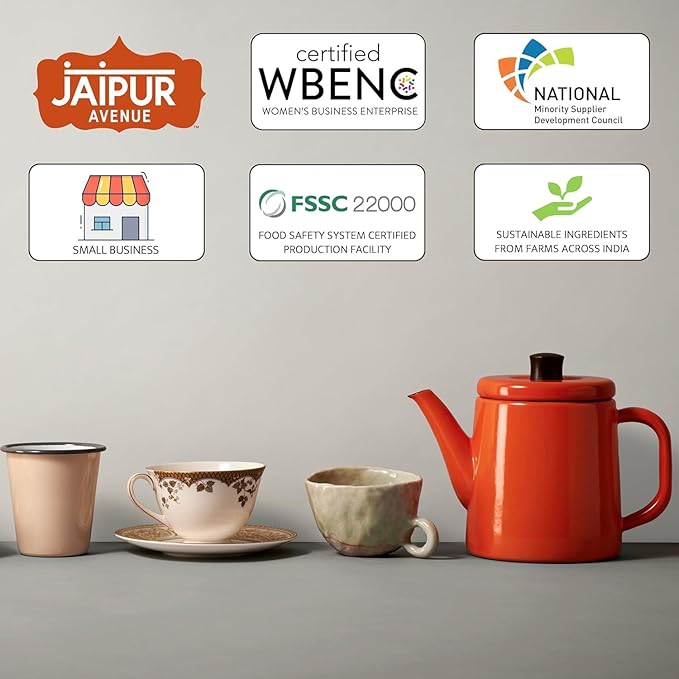 Jaipur Avenue Masala Chai Tea Mix Crafted with All-Natural Assam Black Tea, Masala, Cane Sugar, and Premium Dry Milk - Preservative-Free, Gluten-Free, Authentic Indian Chai Tea Latte (50 Packets)