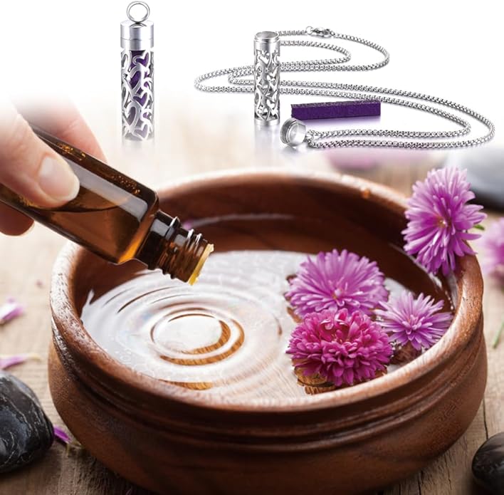 H&PY 2PCS/lot Essential Oil Necklace for Women, Aromatherapy Pendant Necklace 316L Stainless Steel Diffuser Necklace, Essential Oil Jewelry Gift for Men Women, Couple fragrance necklace