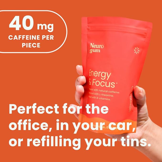 NeuroGum Energy Caffeine Gum (90 Pieces) - Sugar Free with L-theanine + Natural Caffeine + Vitamin B12 & B6 - Nootropic Energy & Focus Supplement for Women & Men - Keto & Vegan, Cinnamon Flavor