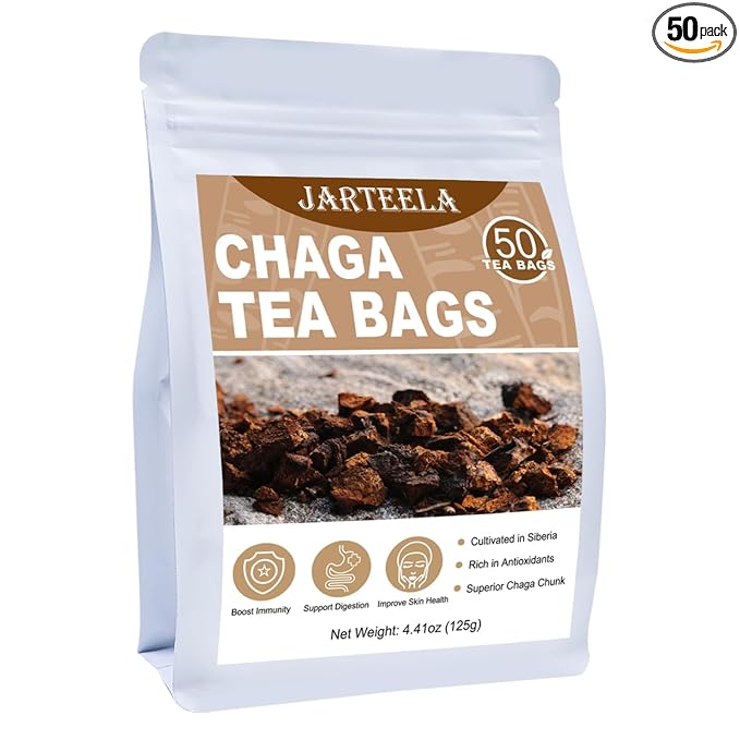 Jarteela - Chaga Tea, 50 Teabags, 2.5g/bag - Chaga Mushroom Tea Bag - Premium Herbal Tea Bags - Non-GMO - Caffein-free Tea- Improve Liver and Skin Health