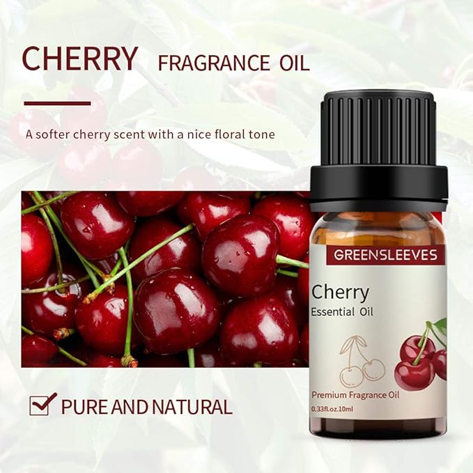 GREENSLEEVES Strawberry Cherry Essential Oil Set, 2 x 10ml Pure Plant-Based Fragrance Oil for Aromatherapy, Essential Oils for Diffuser, Massage, Bath Bomb, Scented Candle Soap Making