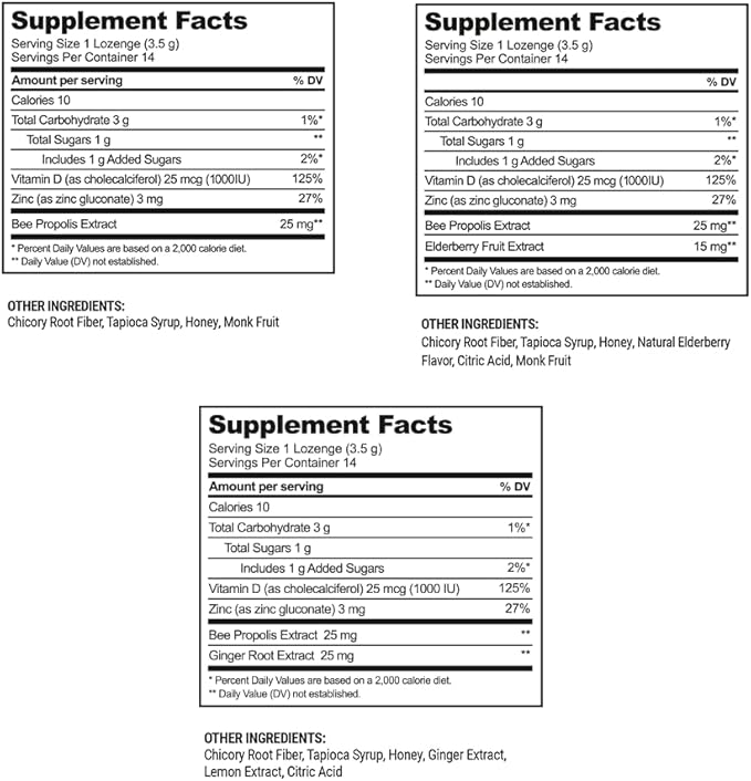 Beekeeper's Naturals Soothing Honey Cough Drops 3 Flavors Pack,Honey,Ginger Lemon & Elderberry Sore Throat Relief Soothing Lozenges with Zinc,Propolis & Vitamin D,42 Ct