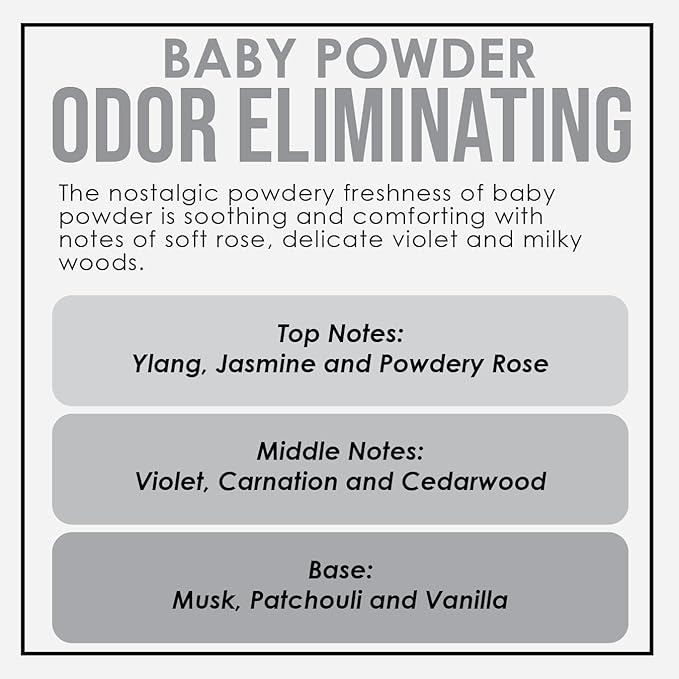 Baby Powder Two Pack Odor Eliminating Highly Fragranced Candle - Eliminates 95% of Pet, Smoke, Food, and Other Smells Quickly - Up to 80 Hour Burn time - 12 Ounce Premium Soy Blend