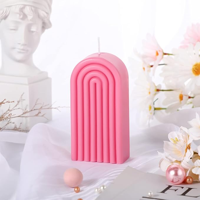 Arch Shaped Candles Geometric Scented Aesthetic Candle Geometric U Shaped Candles Minimalist Candle Aroma Wax Art Decorative Soy for Spa Yoga Birthday Gift Home Party Decor(Pink)