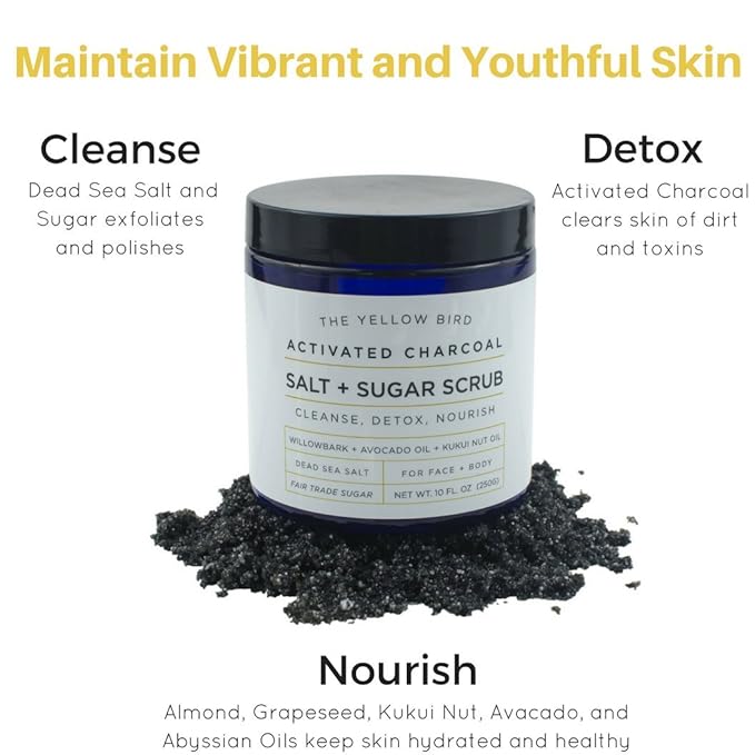 Activated Charcoal Face & Body Scrub – Natural Deep Cleansing Exfoliator for Smooth, Soft Skin – Gentle Salt & Sugar Scrub for Armpit & Foot Detox – For Men & Women – Made in USA