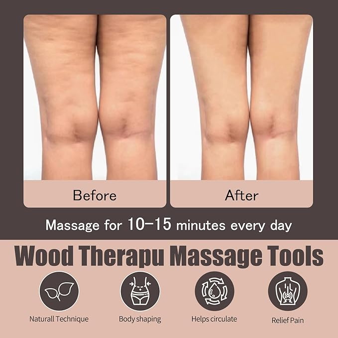 7-in-1 Wood Therapy Massage Kit, Perform Lymphatic Drainage, Relax Your Muscles, Relief Pain for Muscle, Anti-Cellulite