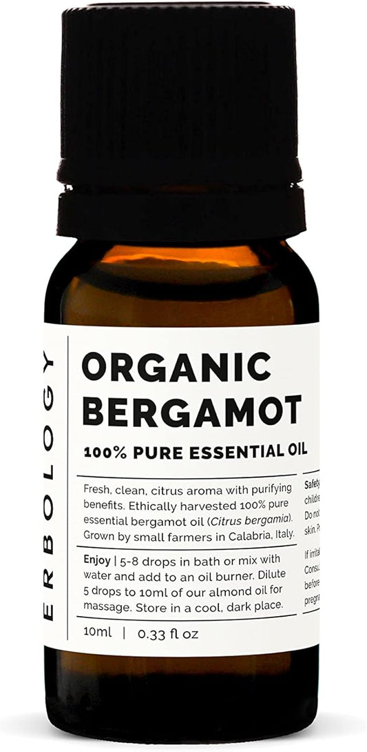 Erbology Organic Pure Bergamot Essential Oil 0.34 fl oz - Cleansing & Uplifting - Small Batch - Sustainably Sourced Straight from Farm in Italy