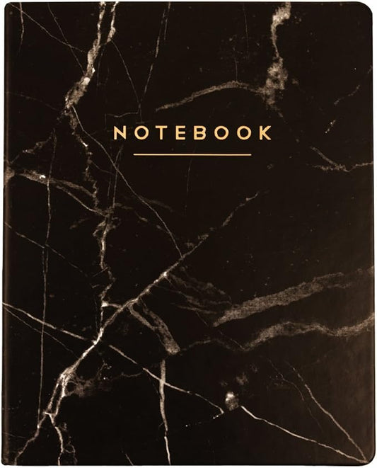WORLD TRAVELER Eccolo Large Lined Journal Notebook, Hardbound Cover, Writing Journal, 256 Ruled White Pages, Ribbon Bookmark, Lay Flat, Desk Size for Work or School, Black Marble (8x10 inches)