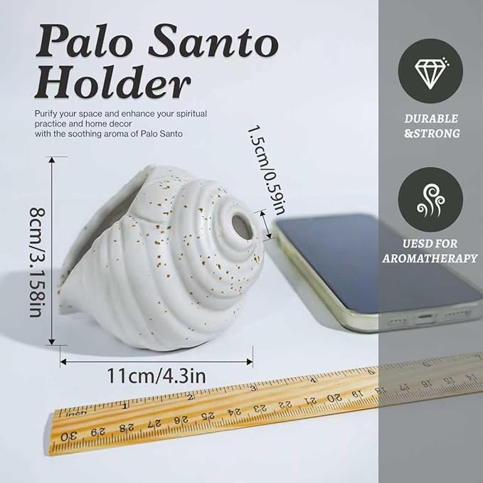 Ceramic Conch Palo Santo Burner Holder - Mini Chiminea Incense Chimney, for Smudging Sage/Cones、Perfect for Meditation Altar & Witchcraft Supplies, Ideal Spiritual Decor & Gift for Zen Spaces