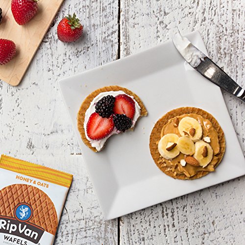 Rip Van Wafels Honey & Oats Stroopwafels - Healthy Snacks - Non GMO Snack - Keto Friendly - Office Snacks - Low Sugar (3g) - Low Calorie Snack - 4 Count