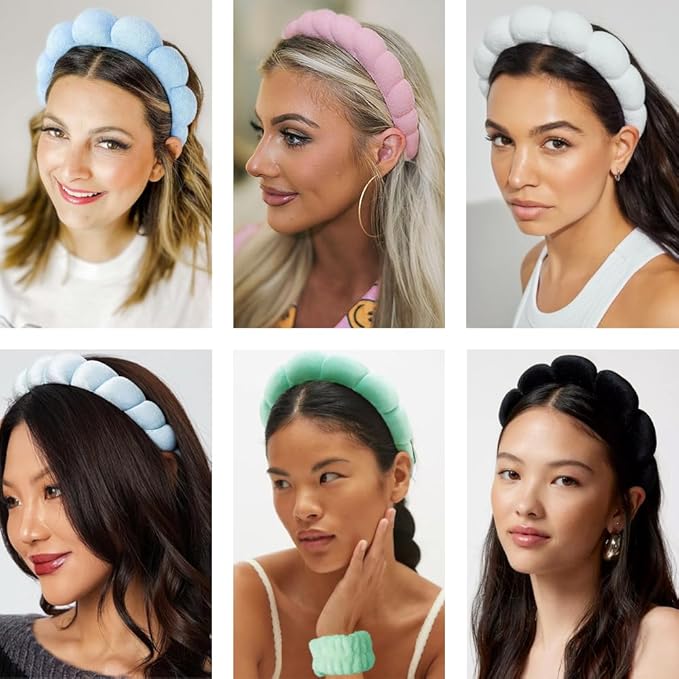 Spa Headbands for Washing Face Wristband Set Sponge Makeup Skincare Headband Wrist Towels Bubble Soft Terry Towel Cloth Hairband for Women Puffy Headwear Non Slip Thick Thin Hair Headwear (Rose red)