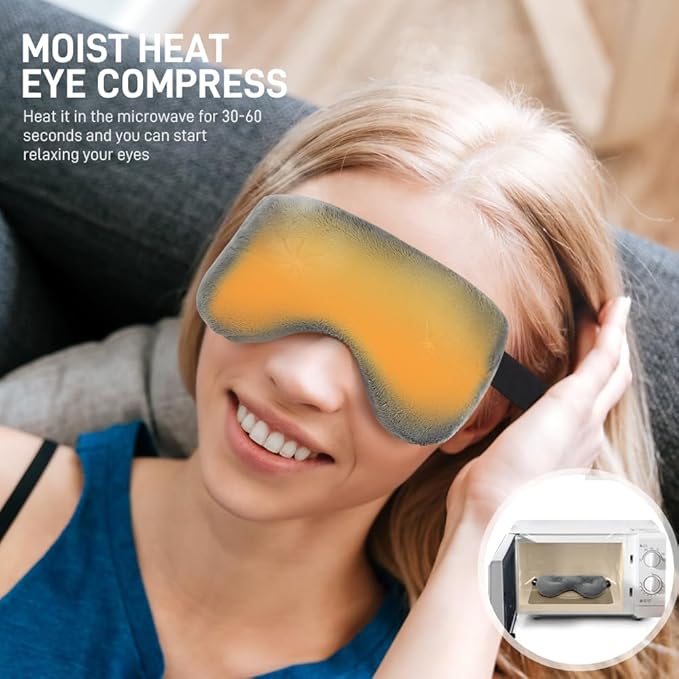 Heated Eye Mask for Dry Eyes, Microwave Moist Heat Eye Compress with Flaxseed, Weighted Warm Eye Mask for Itchy Eyes, Stye, Sleeping, Relaxation, Therapy(Gray)