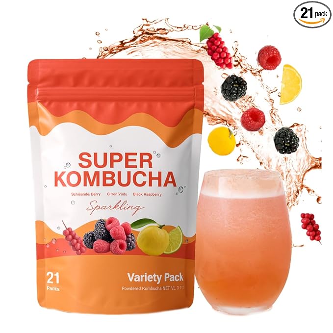 DALAMHARI Sparkling Kombucha Powder Packets - Probiotic Soda Fizzy Drink Mix | Gut Health Fermented Tea | Korean Superfruit Wellness Drinks | Oriental Urban Remedy Health Ade Bubbly | Variety Pack 21T