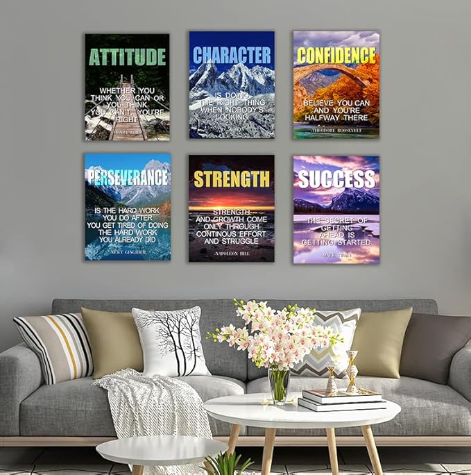 Inspirational Quotes Motto Wall Art，Motivational Office Wall Art Decoration Painting, Suitable for Library, School, Gym,Office， Living Room,Home Deco,Tabletop/Hanging,| 6-pack(29 x 38 cm) framed C