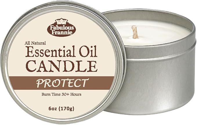Fabulous Frannie All Natural Aromatherapy Soy Candle Travel tin Made with Pure Essential Oils 100 Hours Burn time 6oz (Protect (Compared to Thieves))