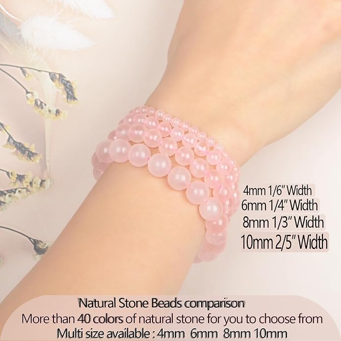 LPBeads Handmade Natural Gemstone Stretch Elastic Bracelet Healing Crystal Round Stone Beads Jewelry Gifts for Women Men