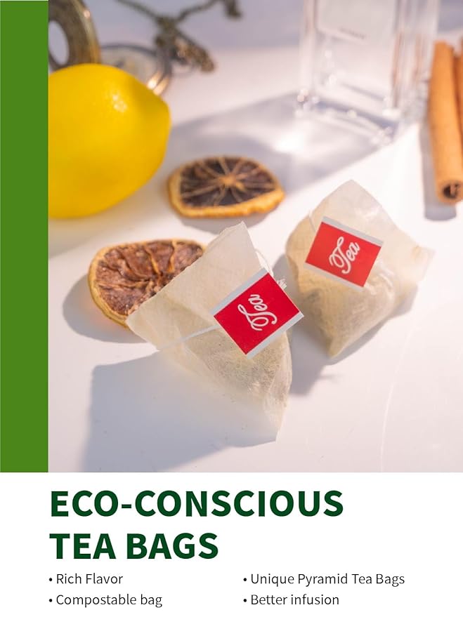 TeeLux Lemon Ginger Green Tea, Zesty Ginger, Refreshing Natural Lemon Flavor, Brisk Sencha Green Tea, Low Caffeine, 100 Count