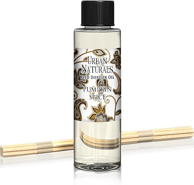 Urban Naturals Pumpkin Spice Scented Oil Reed Diffuser Refill | Includes a Free Set of Reed Sticks! 4 oz.