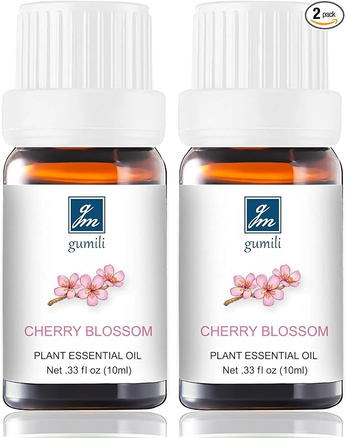 Cherry Blossom Essential Oil - Pure Natural Fragrance for Aromatherapy, Perfume Making, Candles, Soap, Room Spray, Diffuser Blends - Organic, 10mL Undiluted - Pack of 2