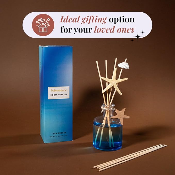 Folkulture Reed Diffusers for Home, 5 oz | Bathroom Decor, Beach Scent Diffuser Oil with Sticks for Living Room, Office, Desk| Natural Essential Oils | Housewarming Gifts | Home Fragrance Products