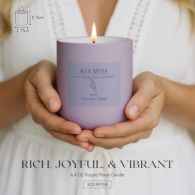 Lilac Blossoms Natural Soy Candle Non Toxic for Home Scented, Purple Aromatherapy Candle Décor Birthday Gifts Ideas for Her Women Mom Daughters Friends, 6.4 Oz