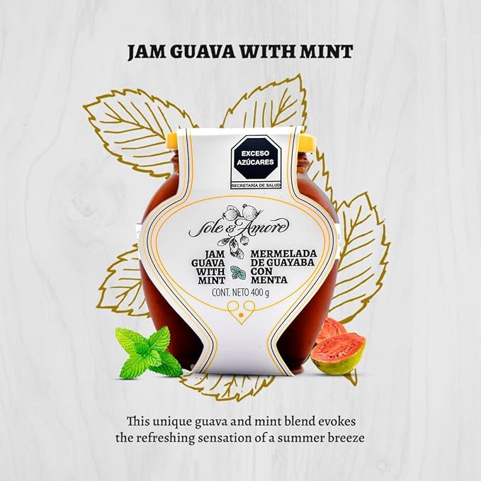 Gourmet Guava Jam with Mint 14 oz, Organic Fruit Preserves Jam, Natural Fruit Spread Mermelada de Guayava Perfect for Toast, Bagels, Breakfast, and Dessert