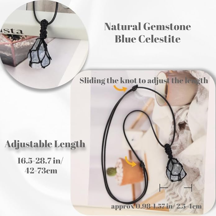 Handmade Natural Gemstone Crystal Pendant Necklace Stone Holder Necklace Cord Net Necklace with Adjustable Length for Women Men