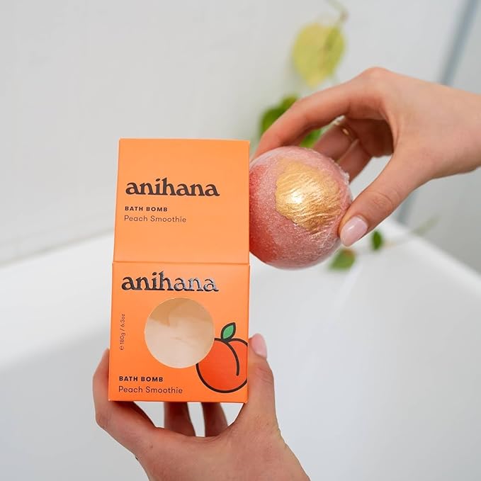 ANIHANA Bath Bomb with Coconut Oil, Paraben Free, Hand-Crafted Luxury Fizzers, Refreshing Peach Smoothie Scent, 6.3 oz