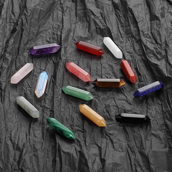 14 Pieces Natural Healing 7 Chakra Stones Set Crystal Hexagonal Bullet Shaped Reiki Meditation Gemstone Quartz Stone