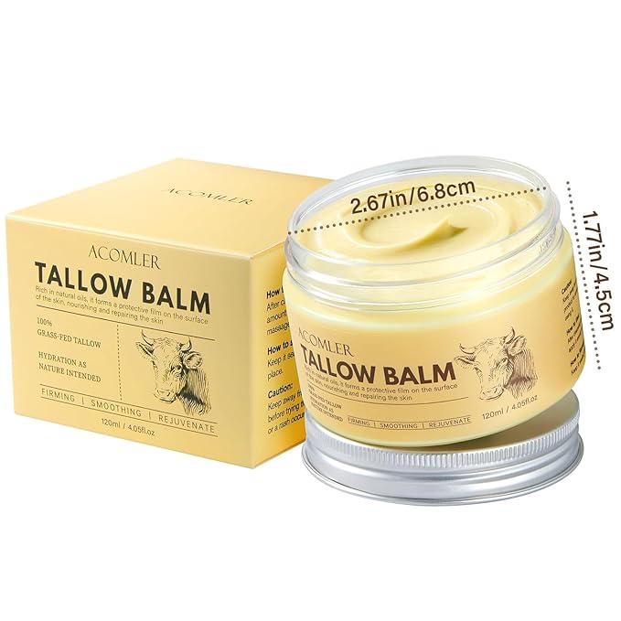 New Whipped Beef Tallow for Skin 4.05oz, 100% Organic Grass Fed Beef Tallow for Face, Pure Tallow Honey and Balm, Beef Tallow, Tallow Moisturizer for Face & Body, Natural Tallow Balm Nourish All Skin