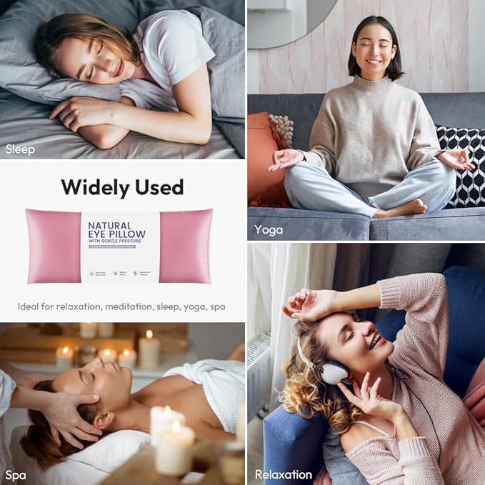 Lavender Eye Pillow for Yoga, Relaxation, Sleeping, Microwavable Weighted Eye Mask Heated for Meditation, Dry Eyes, Moist Heat Hot & Cold Eye Compress with Aromatherapy (Pink)