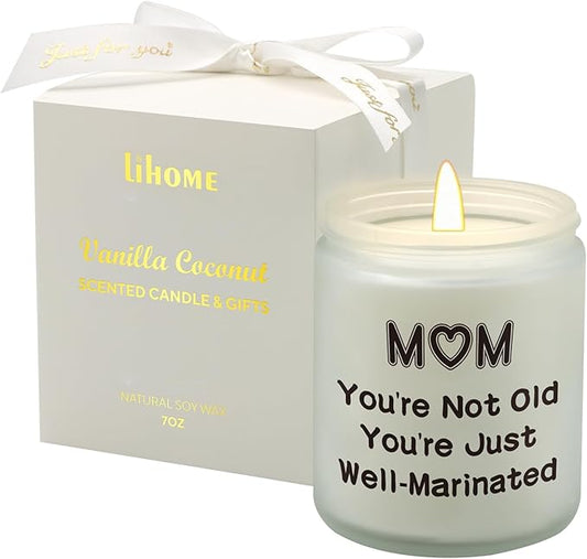 Lihome Birthday Gifts for Mom - Best Mom Gifts from Daughter Son, Funny Birthday & Mothers Day & Thanksgiving & Christmas Gifts, Vanilla Coconut Candles(7oz), Small, White, WhiteCandle-Mom01