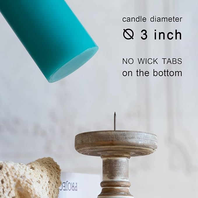 MOZEAL 3" x 8" Hand-Poured Unscented Large Candle,Smokeless Rustic Pillar Candle Set of 2,Slow Burn,No Drip,Approx 150 Hours Burning,Wedding,Dinner,Christmas and Home Decorative,Tall Turquoise Candle