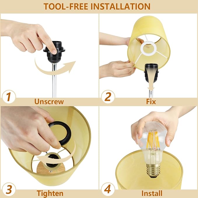 HiBay 17.75" Touch Bedside Table Lamp with USB Charging Ports & AC Outlet, Farmhouse Nightstand Light for Bedroom, Living Room, Kids Room, 3-Way Dimmable, Round Fabric Shade, E26 LED Bulb Included