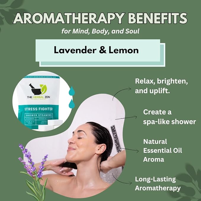 Stress Fighter Shower Steamers Aromatherapy for Relaxing - USA Made - Lavender & Lemon Shower Bomb Tablets – Christmas Gift - Adult Stocking Stuffer – Soothing Natural Essential Oils (10 Pack)