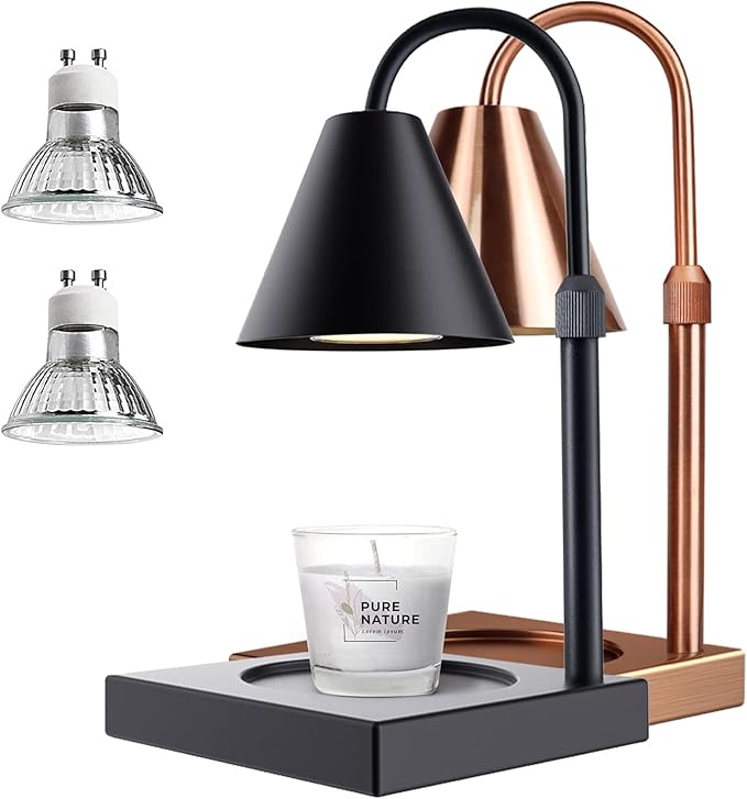 Candle Warmer Lamp, Stepless Dimming Candle Warmer Lamp with Timer & Dimmer Height Adjustable Compatible with Jars Scented Wax for Home Decor (Metal Base-Black)