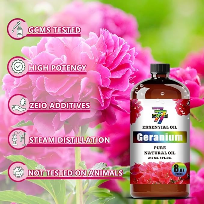 Geranium Essential Oil (8 oz / 240 ml) – Geranium Oils for diffusers, humidifiers, Home Baths, Cleaning Products, Yoga, DIY Soaps and DIY Scented Candles