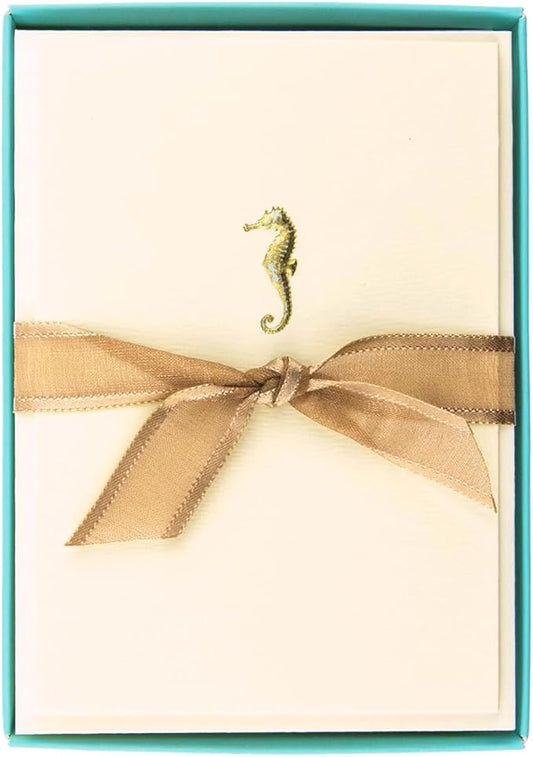 Graphique Seahorse La Petite Presse Boxed Notecards - 10 Embossed and Embellished Gold Foil Seahorse Blank Cards with Matching Envelopes, 3.25"" x 4.75""" (L1329CB)